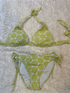 Victoria's Secret Lime Green Polka Dot Halter Bikini